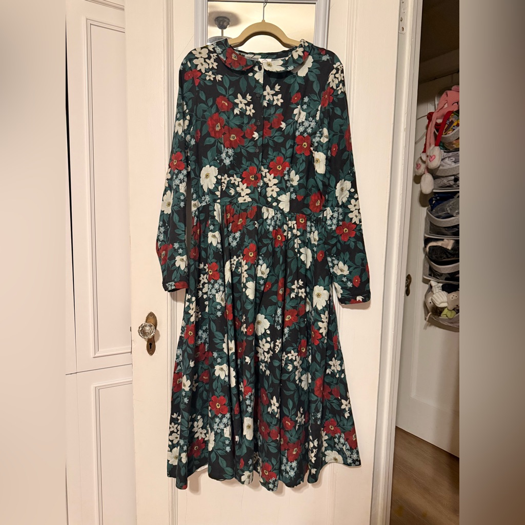 Son De Flor Classic Long Sleeve Dress Night Garden Floral Size Large